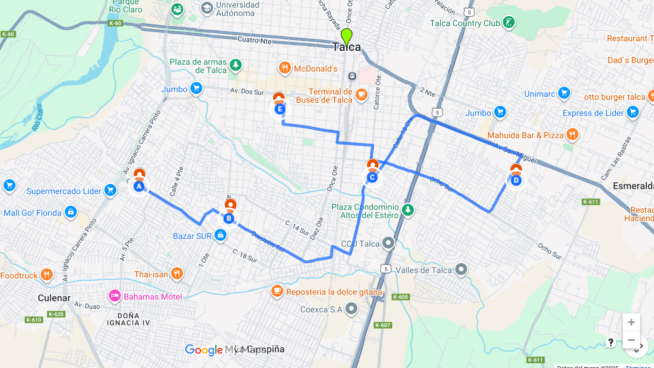 Mapa con rutas optimizadas